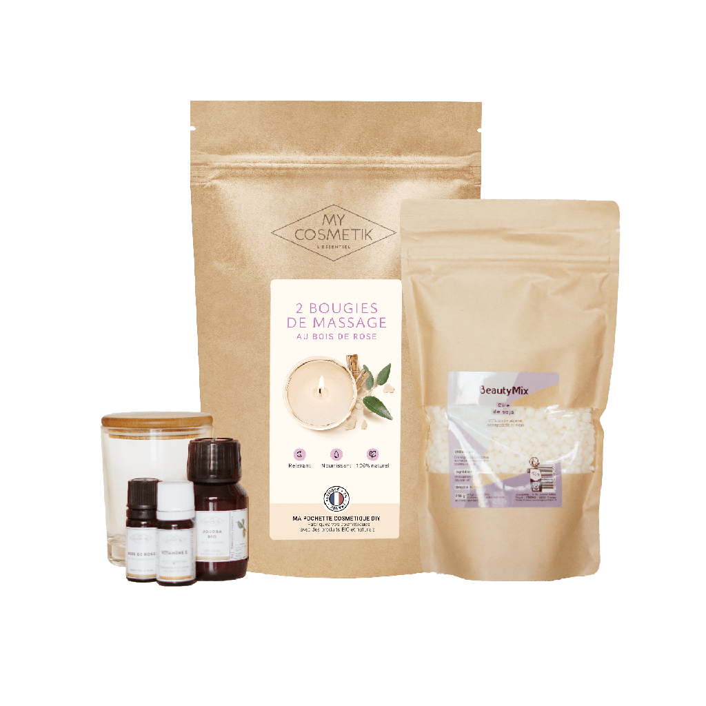 DIY-Kosmetikbeutel – Rezept für eine entspannende Massagekerze aus aromatischem Rosenholz